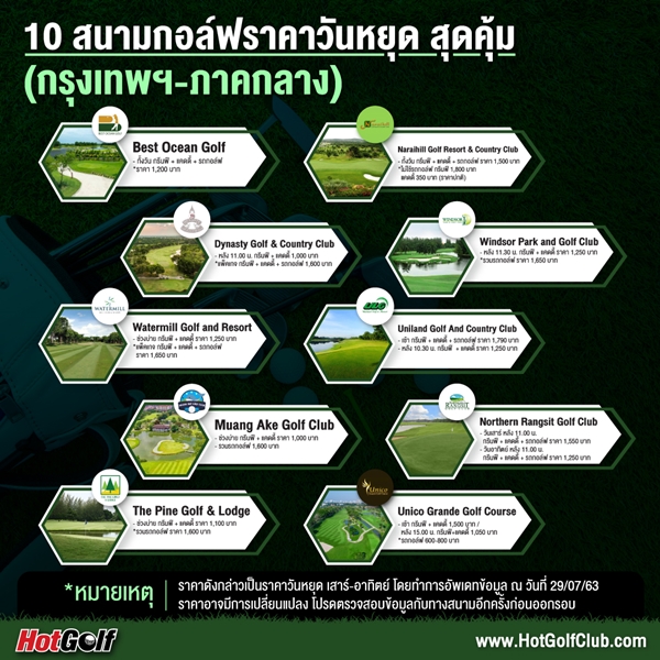 10 สนามกอล์ฟราคาวันหยุด สุดคุ้ม  (กรุงเทพฯ-ภาคกลาง)